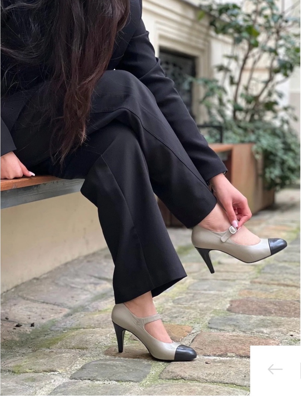Chanel Classic Two-Tone Mary Jane Heels in Light Gray and Black